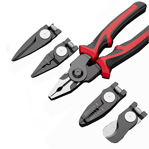 5 in 1 head changeable pliers with wire stripper, cable cutter, crimpping plier, shear head